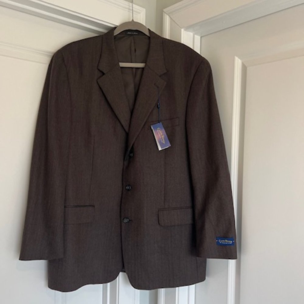 MEN'S SUIT JACKET MACY'S CLUB ROOM BY CHARTER CLUB - BROWN HERRINGBONE SIZE 46L